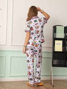 Chillnights THE POWERPUFF GIRLS X SHEIN Flying Police Woman Co-Branded Lapel Trim Women's Loungewear Set - Multicolor - View 2