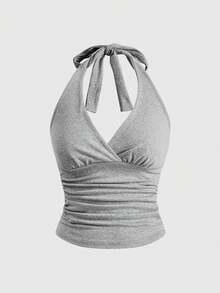 ROMWE Grunge Punk Y2k Leopard Print All-Over Print Women's Halter Top - Grey - View 1