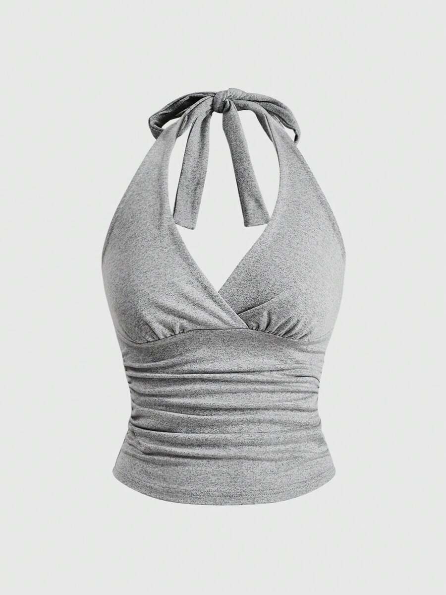 ROMWE Grunge Punk Y2k Leopard Print All-Over Print Women's Halter Top - Grey - View 1
