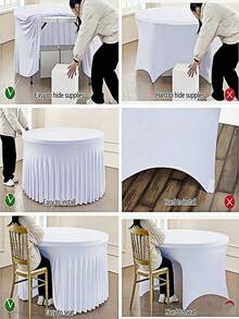 1pc White Stretch Spandex Tablecloth – Wrinkle Resistant Washable Fitted Table Cover For Dining, Wedding, Banquet, Party (Rectangle, Frame Not Included) - Round white - View 9