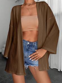 RueChic Kimono de hombros caídos y frente abierta, para el verano y las vacaciones en la playa - Marrón - Ver 1