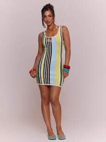 MUSERA Striped Towelling 'Puerto Rico' Bodycon Mini Dress Spring Summer Vacation Holiday Ibiza Boho Elegant - Green - View 5