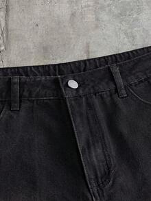AXEPEAK Men's Washed Denim Shorts With Embroidered Craftsmanship, Fashion - Black - View 6
