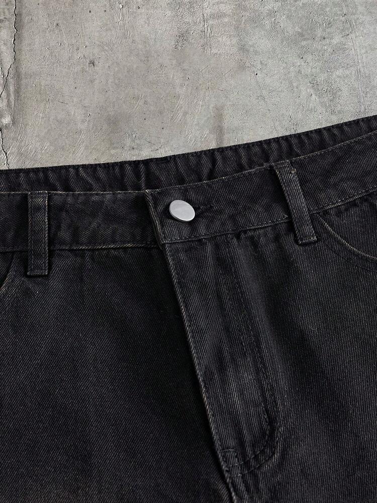 AXEPEAK Pantalones cortos de mezclilla lavada para hombre con artesanía bordada, moda - Negro - Añade 6