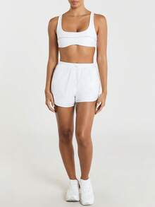 11SKNDS High-Rise Elastic Drawstring Running Shorts With Side Split Hem And Contrast Piping Detail For Summer Activewear - White - View 3