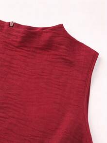 Franclia Blusa casual elegante para mujer para ir al trabajo sin mangas con textura de lino sintético, anudada al frente y plisada - Burdeos - Ver 7