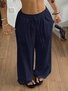 SHEIN Coolane Petite Women's Petite Summer Going Out Streetwear Vintage Casual Vacation Outfits Sport Cotton Comfortable - Navy Blue - View 5