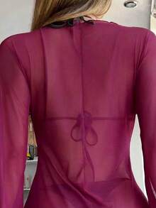 Swim Chiccia 女款素色百褶休閒沙灘罩衫和服 - 中紫紅色 - 查看 2