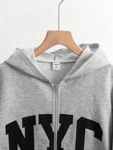 SHEIN 青少年女孩秋冬新款灰色針織時尚百搭字母印花休閒衛衣，返校季 - 灰色 - 查看 3