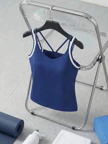 SHEIN Cheerettes Women's Plus Size Colorblock Casual Fitness Sports Tank Top - Blue - View 3