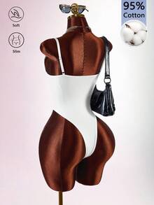 Amplova Women's Structured Cutout Low-Cut Sexy Bodysuit Night White Summer - White - View 12