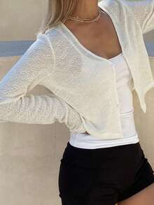 DAZY Women's Solid V-Neck Casual Versatile Lightweight Long Sleeve Cardigan Summer - White - View 4