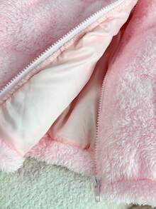 SHEIN 少女冬季新款粉色毛絨立領短版鋪棉外套 - 粉色 - 查看 6