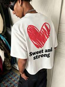 PAVTROS Men's Letter & Heart Pattern Casual Versatile Daily Wear T-Shirt - White - View 1