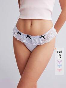 Elorette Women's Elegant Lace Patchwork Bow Decor Triangle Panties - Multicolor - View 3