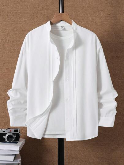 SHEIN Camisa casual y cómoda para niños y preadolescentes, con cuello, frente abierto, manga larga y holgada, camisa blanca, top básico, conjunto Y2K, adecuada para primavera, verano, otoño, salidas, Día de San Valentín, citas, viajes, vacaciones, reuniones familiares, regreso a la escuela, bodas, eventos formales, deportes, fiestas de cumpleaños, bautizos, Año Nuevo