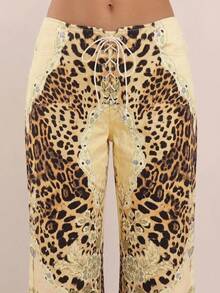 MUSERA 孔雀印花綁帶直筒印花牛仔褲 Coo - 黃色 - 查看 5