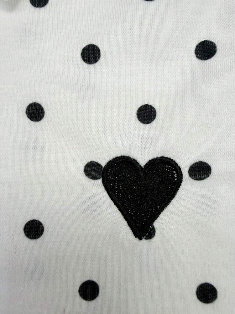 INAWLY 女款秋季休閒波點印花愛心刺繡運動衫 - 白色 - 查看 4