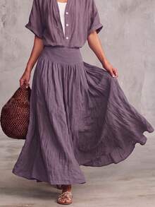SHEIN Women's Summer A-Line Skirt & Purple Skirt, Country Style Outfit, Ideal For Country Concert, Beach, Holiday Night And Vacation - Mauve Purple - View 6
