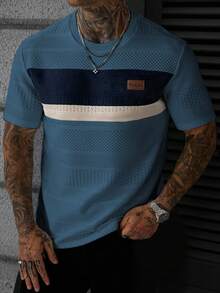 Manfinity Homme Men's Colorblock Casual Everyday Short Sleeve T-Shirt - Teal Blue - View 6