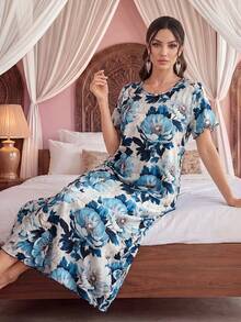 Jahmira Floral Print Short Sleeve Women Long Sleep Dress Perfect Summer, Moo Moo - Multicolor - View 1