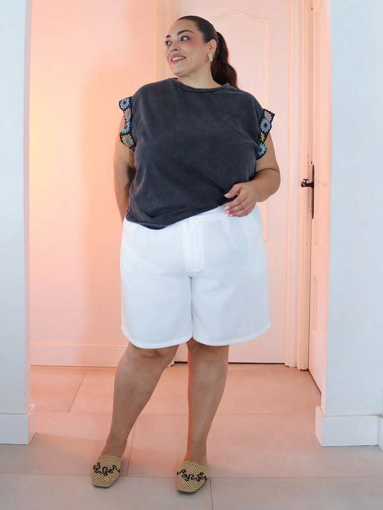 Pretty and Ole 大尺碼女款夏季休閒蝴蝶結裝飾T恤，春夏休閒度假波西米亞風洋裝，夏季上衣，黑色 - 黑色 - 查看 6