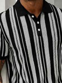 Manfinity CasualCool 男士休閒商務條紋設計 Polo 衫上衣，適合日常通勤穿著，休閒百搭 - 彩色 - 查看 3