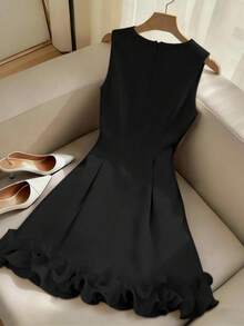 SHEIN Franclia Women's Solid Color Casual Minimalist Party Dress For Summer - Black - View 2