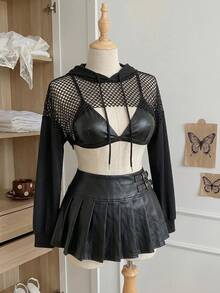 Comfortcana Plus Size Black Knit Cropped Top - Black - View 3