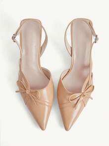CUCCOO CHICEST Nude Pointed Stiletto Sandals, Elegant Style, Patent Leather Material, Bow Decoration, Party Commuting Light Mature Woman - Apricot - View 1