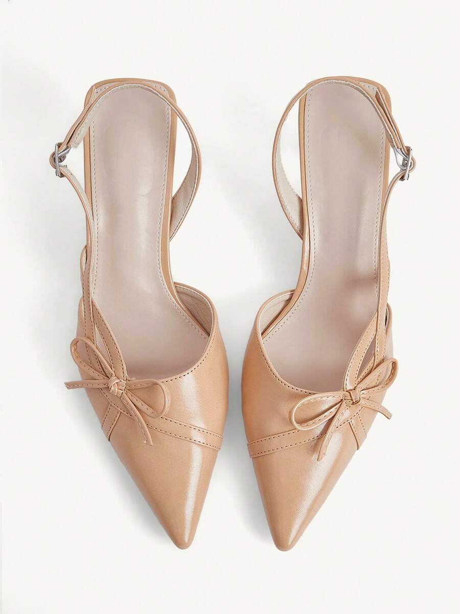 CUCCOO CHICEST Nude Pointed Stiletto Sandals, Elegant Style, Patent Leather Material, Bow Decoration, Party Commuting Light Mature Woman - Apricot - View 1
