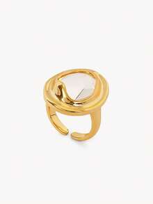 Opalesca Cincin Terbuka Geometris Berlapis Emas 18k, Perhiasan Asimetris Mewah Ringan Bergaya - Yellow Gold - View 2