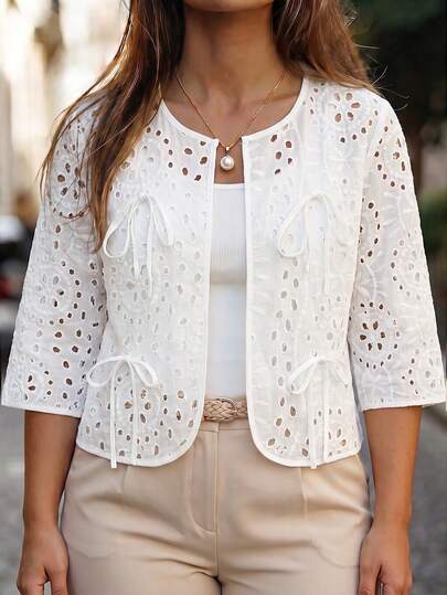GlowEve CURVE Plus Size Women's Solid Color Short Embroidered Cotton Cardigan Jacket