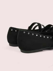 CUCCOO DOLLMOD Women's Shoes, Flat Shoes, Black, Suede Texture, Casual Sweet Solid Color Ballet Style, Daily Vacation Campus Commuter Party Wedding Scene Fall Shoes - Black - View 6