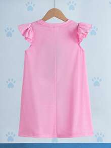SHEIN | PAW Patrol 1件可愛俏皮風格女童圓領短袖荷葉袖洋裝 - 粉色 - 查看 2