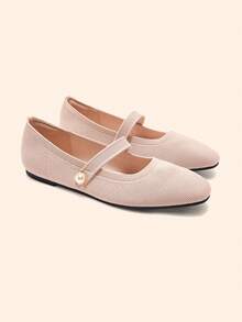 CUCCOO BASICS Women's Fashion Fabric Comfortable Breathable Pearl Decor Mary Jane Flats For Commuting, Dating, Party, School For Christmas Spring Shoes - Dirty pink - View 7