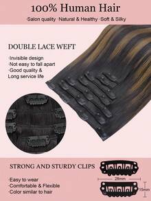 7PCS Straight Clip In Hair Extensions 100% Real Human Hair 14-24 Inch 115G Double Weft Invisible Clip Hair Extensions Remy Natural Human Hair For Women Girls Daily Use - S1B/6/1B - View 4