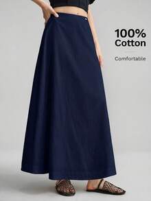 Ontre Women's Comfortable Skin-Friendly Premium Textured Fabric Fitted A-Line Skirt With Side Shell Button Decoration, Vacation Beach Casual Fashion Low-Key Old Money Style High-End Cruise Wear, Minimalist Luxury Quality Essential Outfit, Fashion Business Casual Urban Women's Office Wear, City Commute High-Quality Airport Wear, All-Season Versatile Clothing - Navy Blue - View 5
