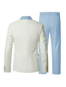 Manfinity Bizformal Conjunto de traje para hombre verde & blanco con vibra de boda primavera/verano - Multicolor - Ver 2