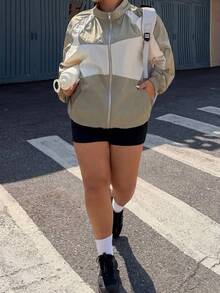Muchica 女款休閒牛仔拼色拼接夾克 秋季登山 橄欖綠 戶外徒步 秋季 - 彩色 - 查看 7