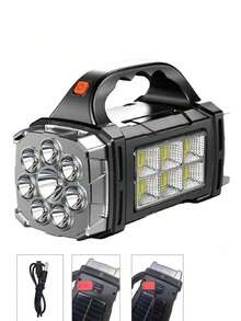 Linterna solar super brillante con carga USB y características impermeables, luz LED con mango COB, portátil para exploración, camping y patrullaje - Negro - Ver 9