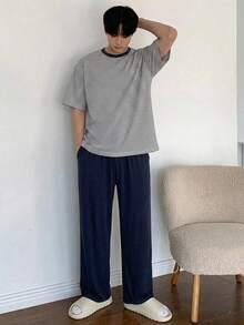 DAZY 夏季條紋T恤與純色長褲男士居家休閒套裝 - 彩色 - 查看 5