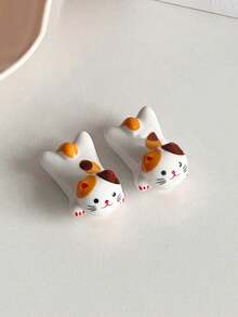 2pcs Ceramic Cat Shaped Chopstick Rest Holder, Cute Ins-Style Kitty Utensil Stand, Creative Tabletop Decor Stationery Holder - Multicolor - View 11