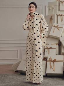 Anewsta Women's 2 Pieces Set Polka Dot Shirt Wide-Leg Pants Elegant Versatile Fashion Design Brunch Black And White Polka Dot Autumn Tea Party - Black and White - View 3