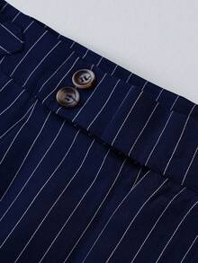 Manfinity Mode Men's Plus Size Button Pocket Striped Dress Pants, Formal, Old Money - Navy Blue - View 6