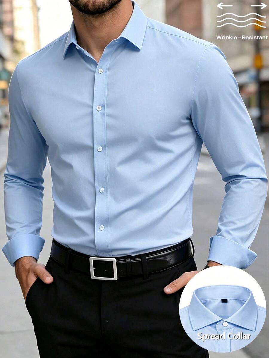 Manfinity Mode Men's Light Blue Business Casual Long Sleeve Versatile Shirt - Baby Blue - View 1