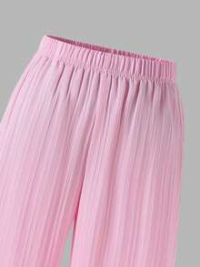 Regreso a la Escuela 3 Piezas Camisa con Botones y Cuello para Adolescentes en Rosa Sólido, Top Corto de Tirantes & Pantalones Largos - Rosa - Ver 5