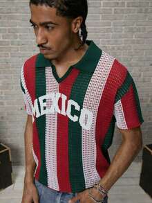 GALLERY FADE Men's Colorblock Striped Short Sleeve Knit Top - Dark Green - View 4