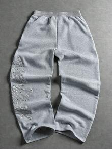 PAVTROS Pantalón de chándal para hombre con bordado de letras y decoración de cuentas - Multicolor - Ver 2