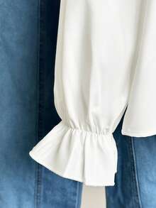 Tween Girl Solid Color Pleated Casual Versatile Daily Wear Shirt - White - View 6